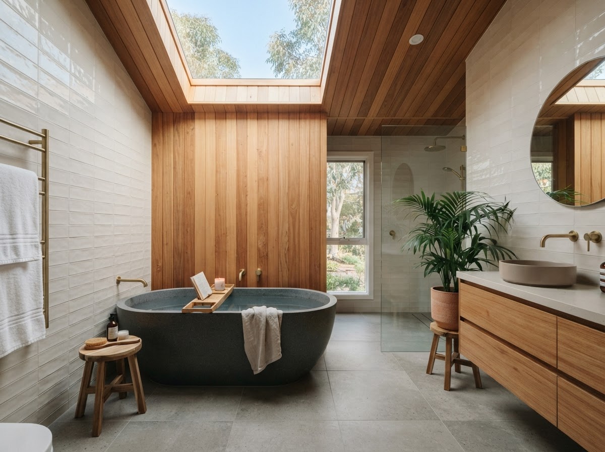 Relaxing bathroom with soaking tub