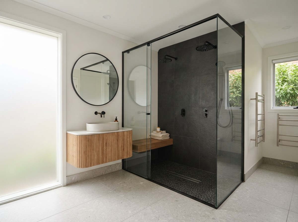 Double walk-in shower bathroom design