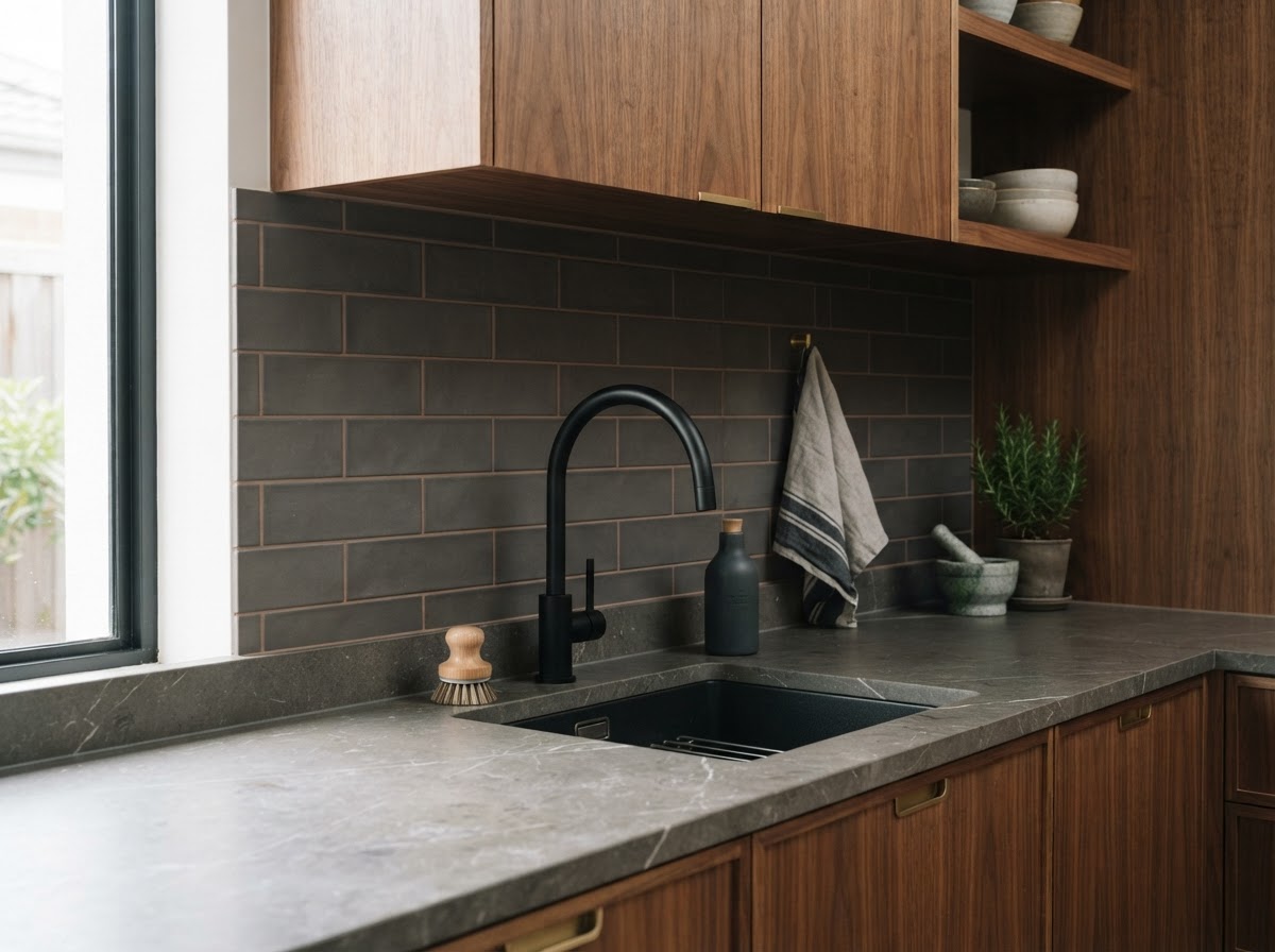 Stone benchtop close-up in a Braddon kitchen renovation