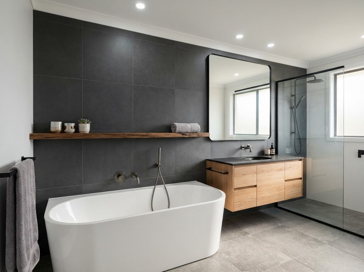 Back-to-wall bath bathroom design