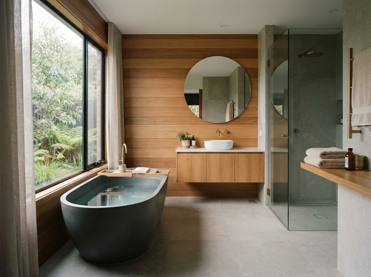 Spa-style bathroom with soaking tub