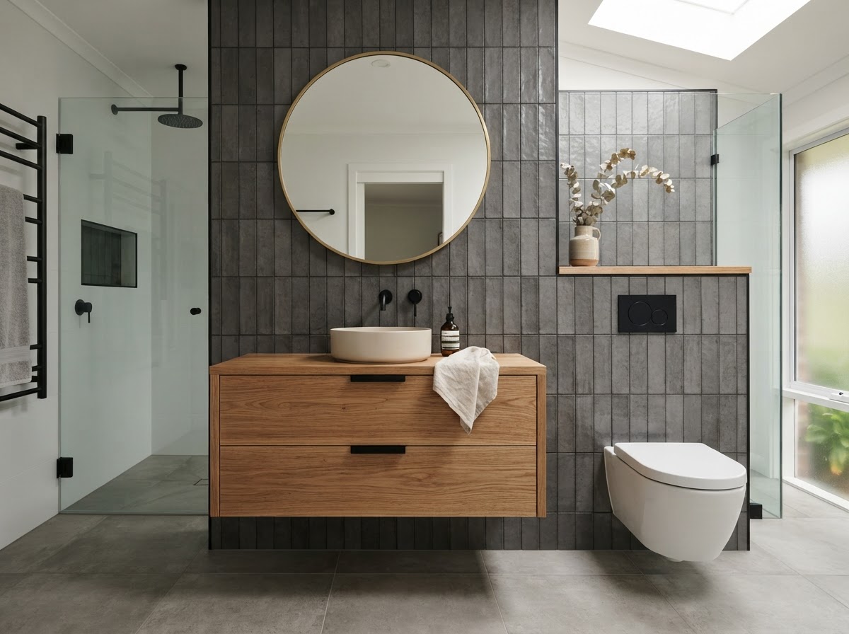 Bathroom with floating vanity design