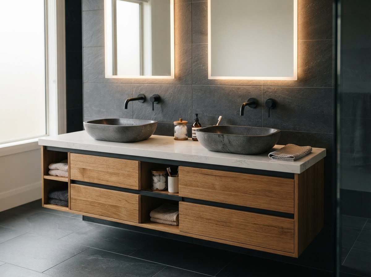 Stone benchtop close-up in a Campbell kitchen renovation