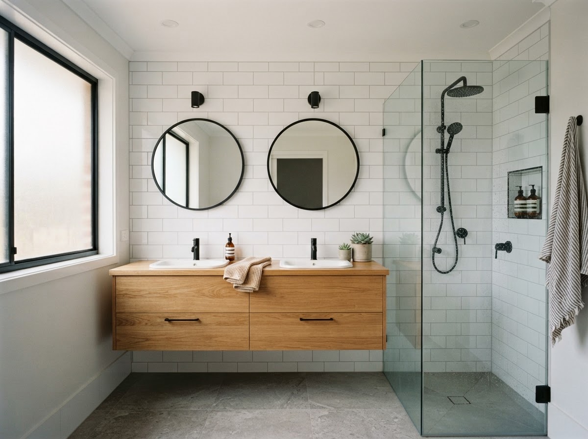 Timber double vanity bathroom design