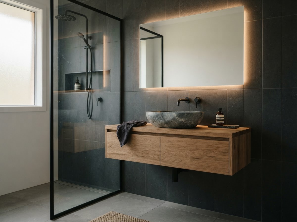 Vanity close-up in a Woden bathroom renovation