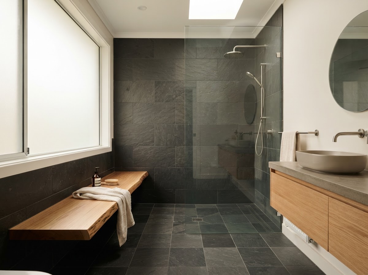 Spacious walk-in shower bathroom design