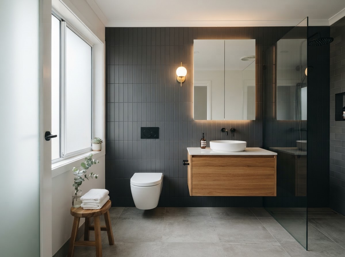 Contemporary bathroom with floating vanity