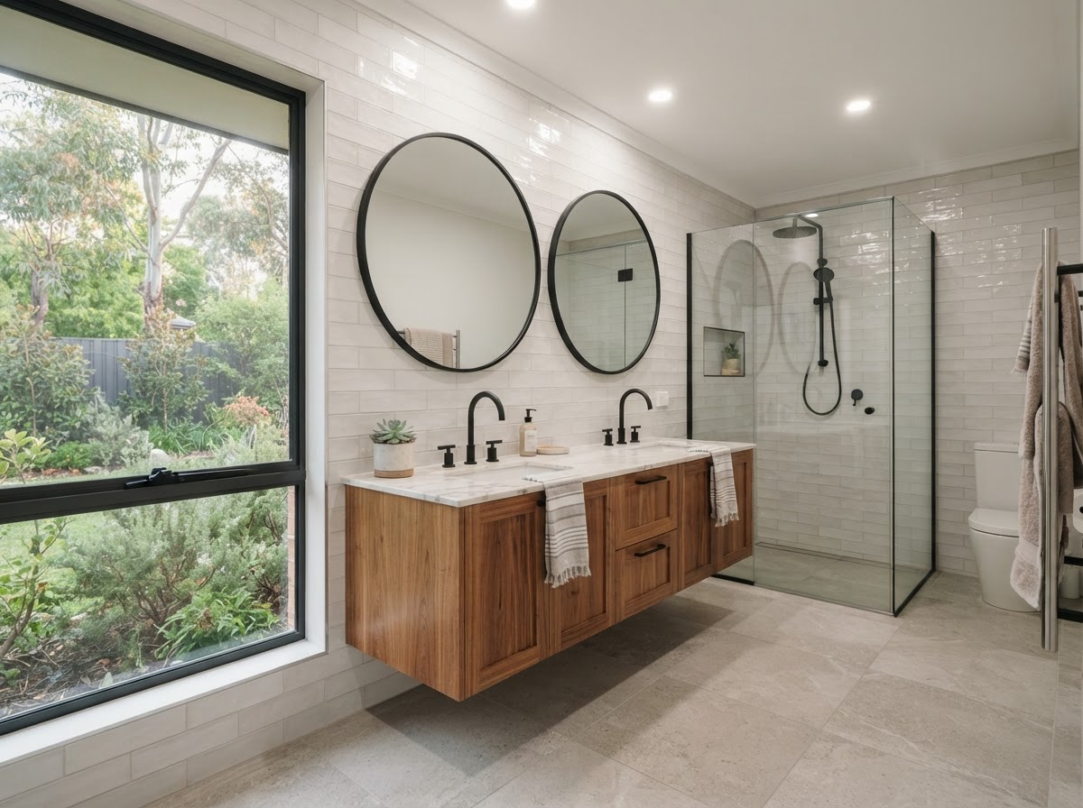 Timber double vanity bathroom design