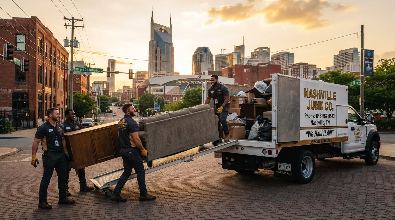 JNN Waste Management team loading junk removal truck in Nashville