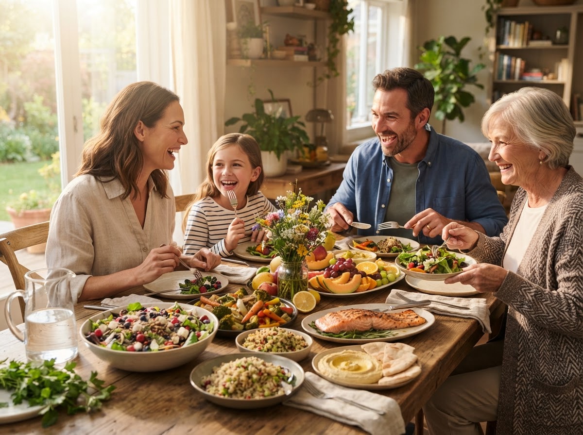 Family enjoying fresh healthy food