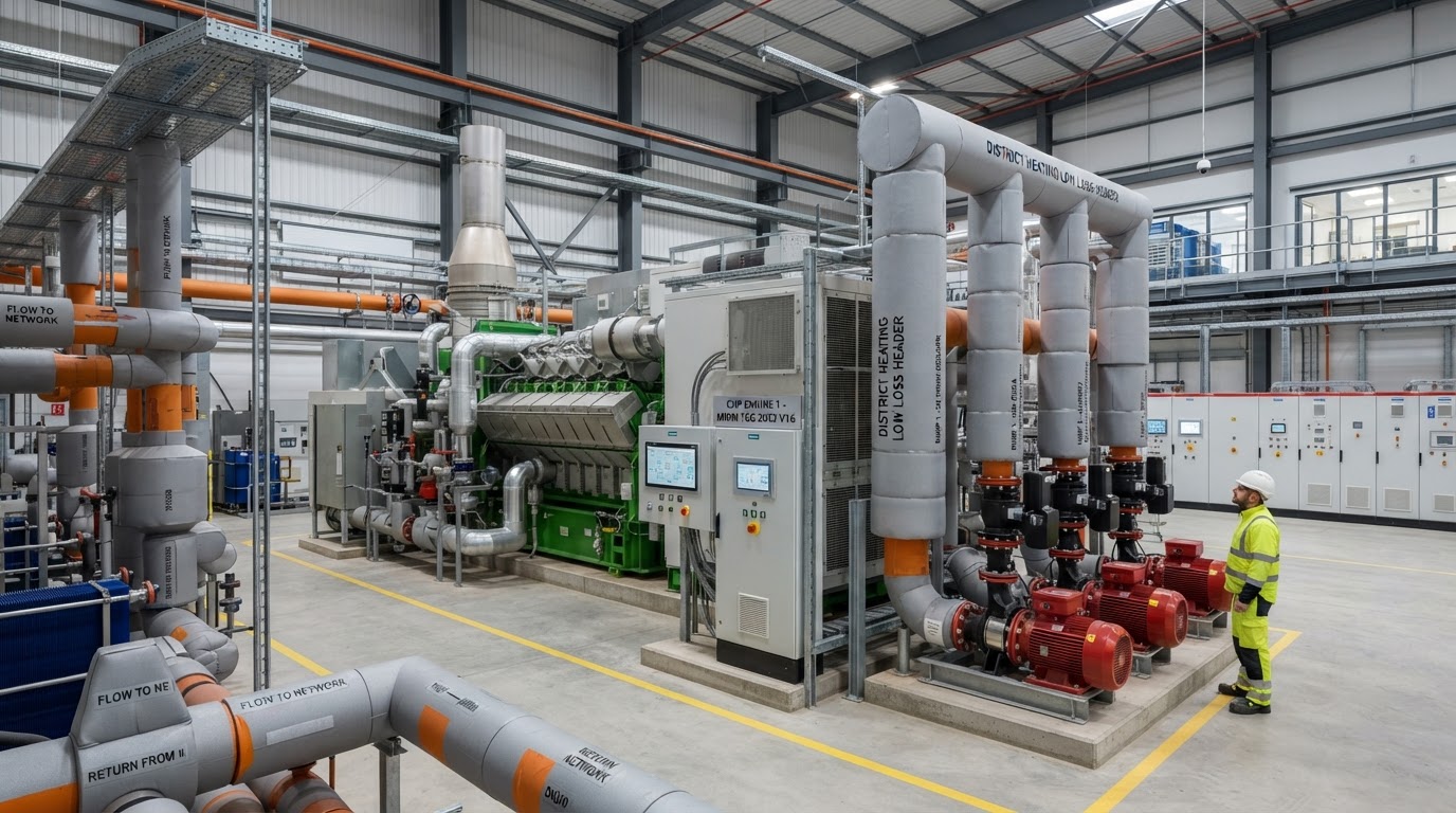 District Heating CHP Belfast & Northern Ireland — illustrative engineering image for social media post