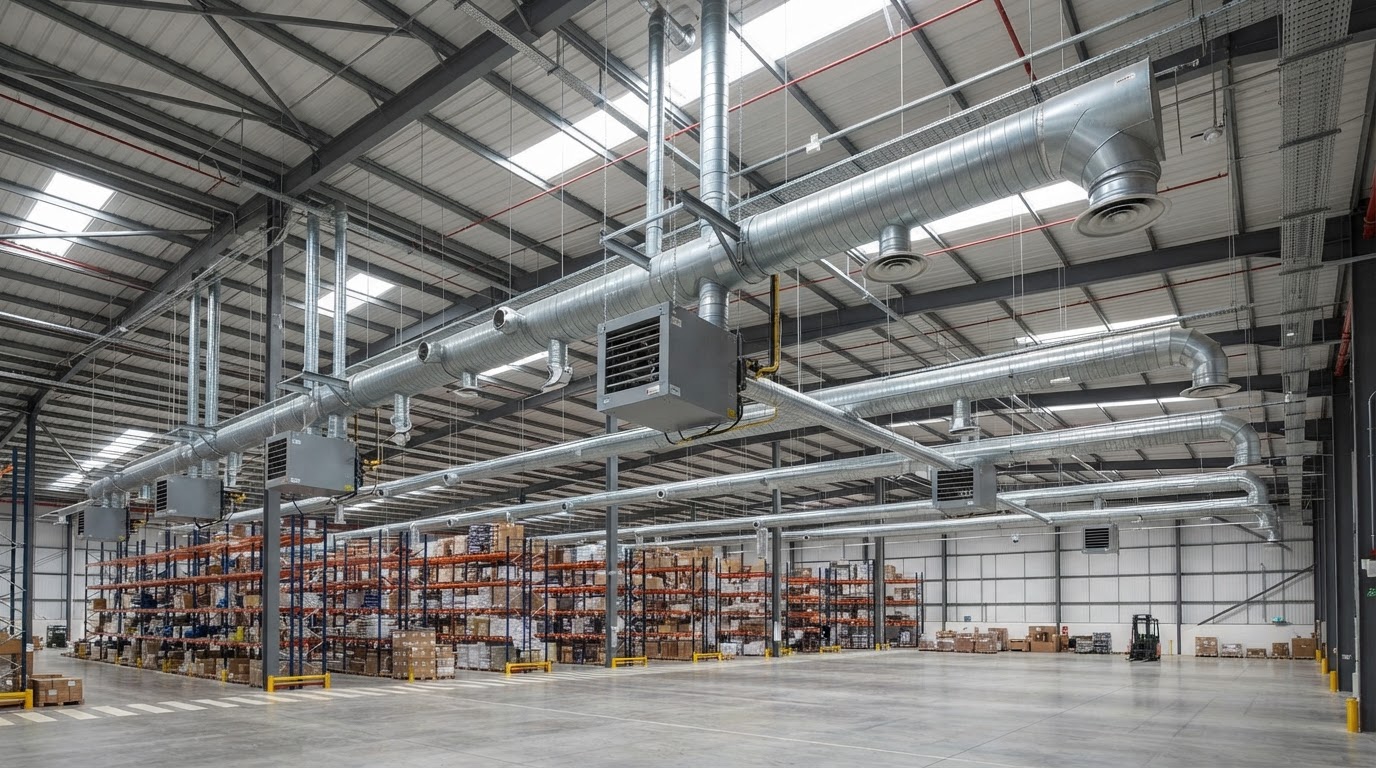 Industrial Warm Air Heating Belfast & Northern Ireland — illustrative engineering image for social media post