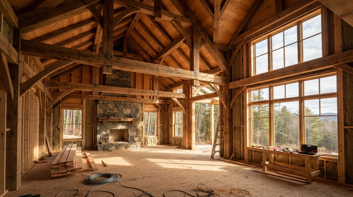Interior framing and woodwork detail from an Andrew Bedard Builder Inc home