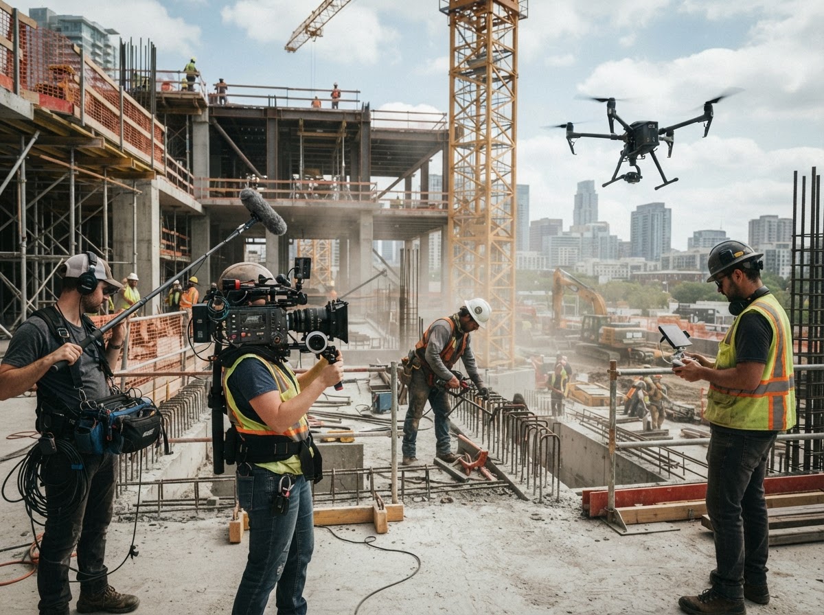 Howell Studios camera crew filming on a Florida construction site