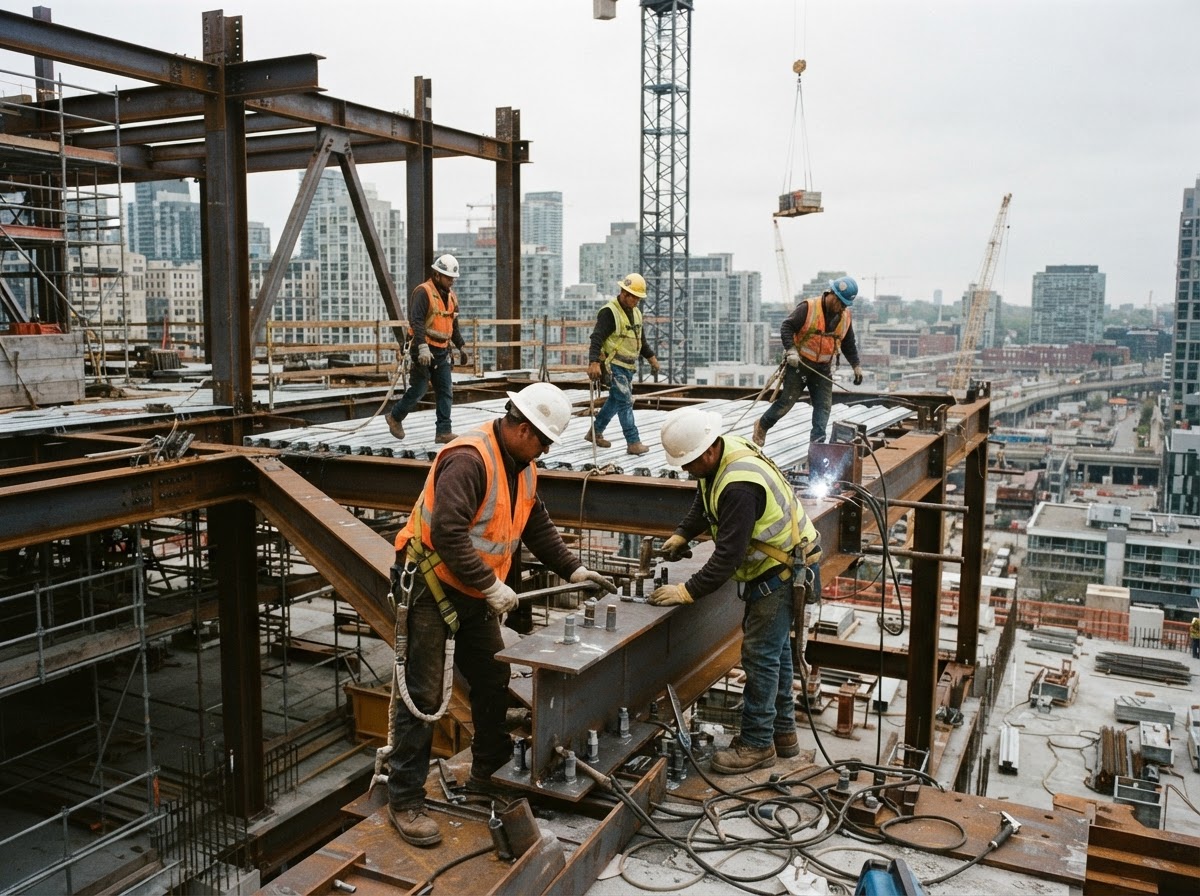 Construction crew in PPE on a Florida jobsite, Howell Studios