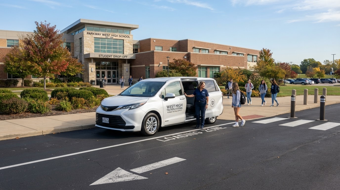 MAP Transportation modern passenger minivan in school district setting