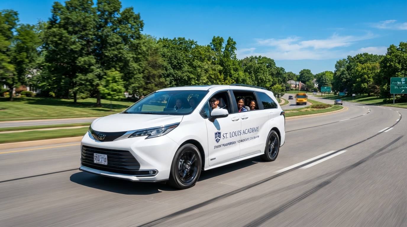 Modern passenger minivan driving safely on Parkway route