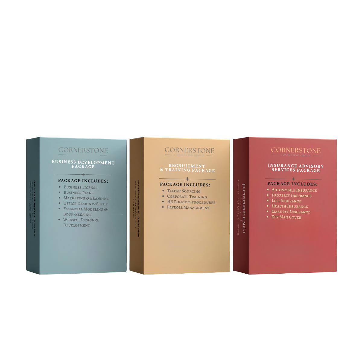 Cornerstone 3 Flagship Packages: Business Development, Recruitment & Training, Insurance Advisory