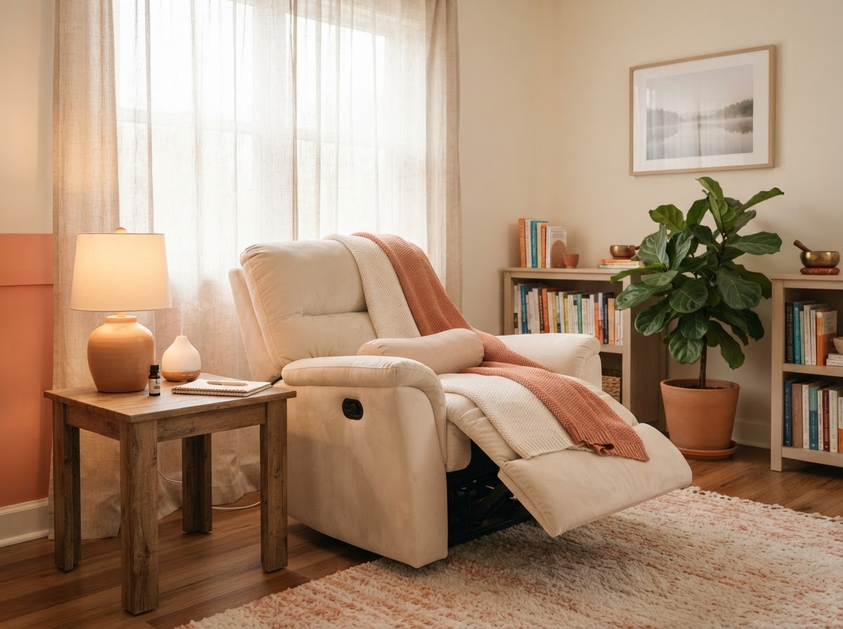 Peaceful hypnotherapy treatment room at Trinity Wellness in Peoria, IL