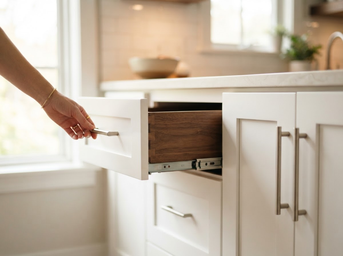 Jorgem installing and leveling a kitchen cabinet