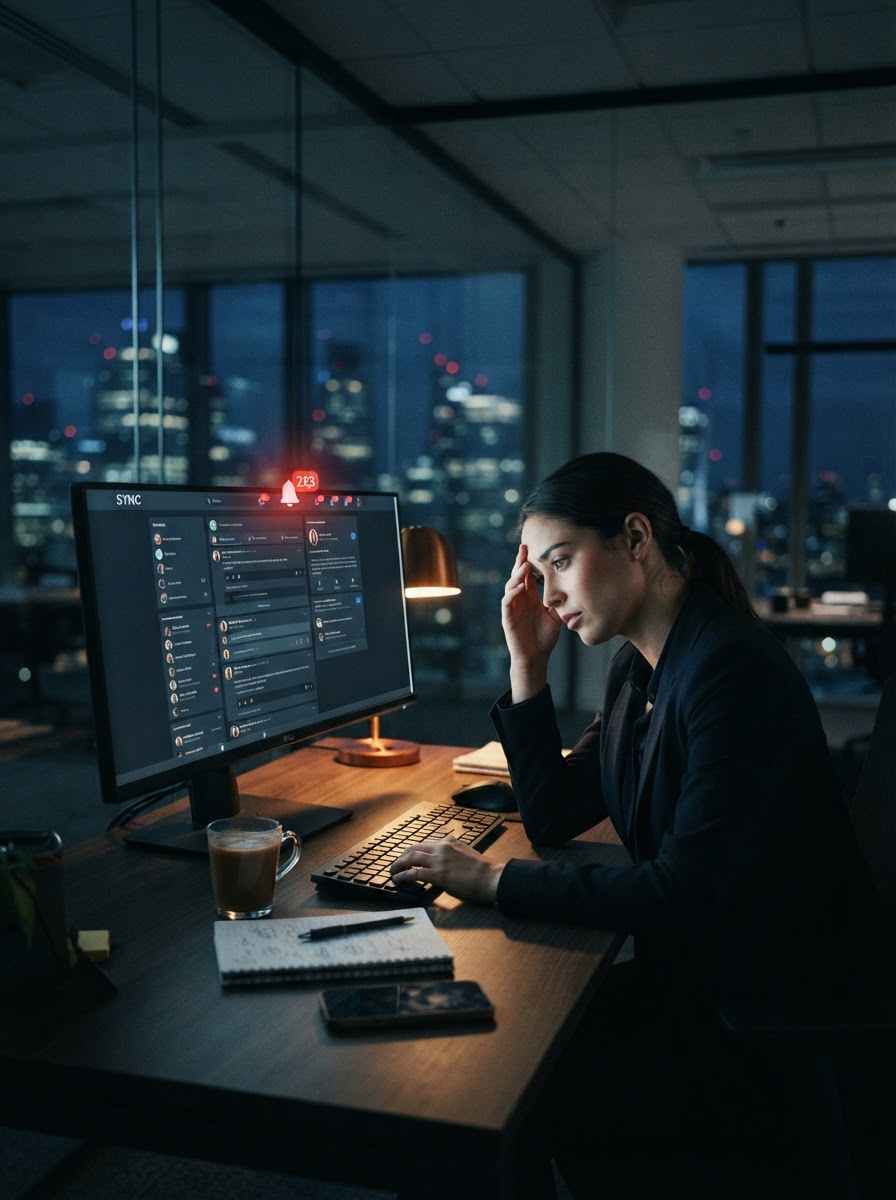 Moderner Schreibtisch mit Computer und 223 Benachrichtigungen