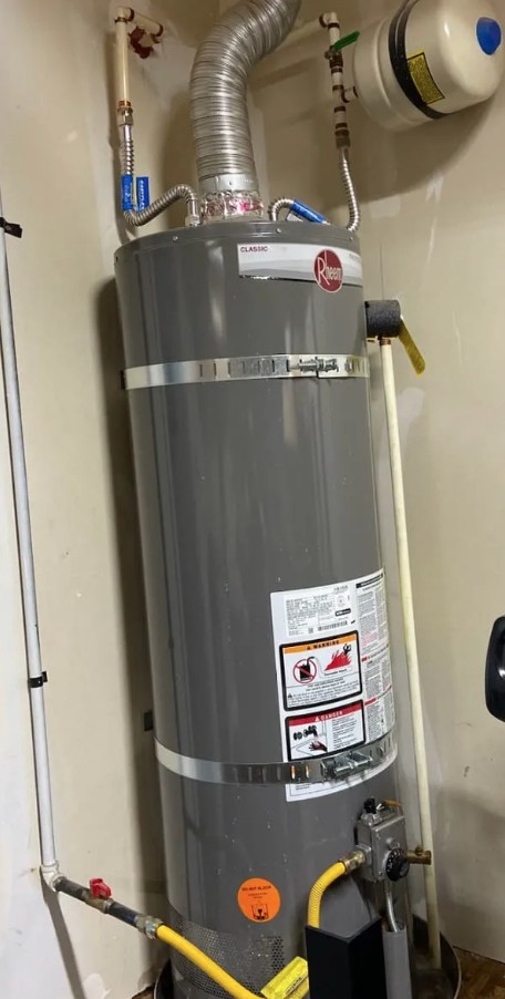 Gas water heater in a Northern Utah utility closet