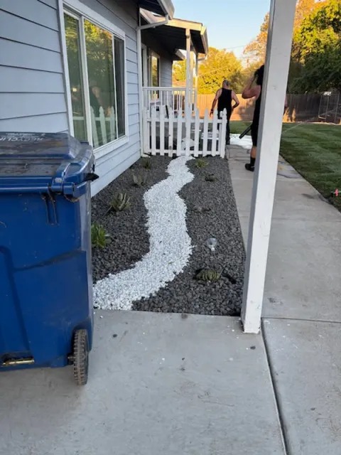 Decorative White Rock Riverbed & Front Yard Landscaping