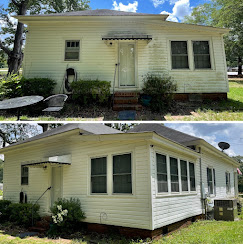 Before and after soft washing siding on an Upstate SC home