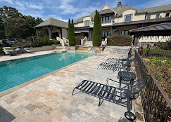 Luxury estate pool deck and stone pavers pressure washed in Upstate SC
