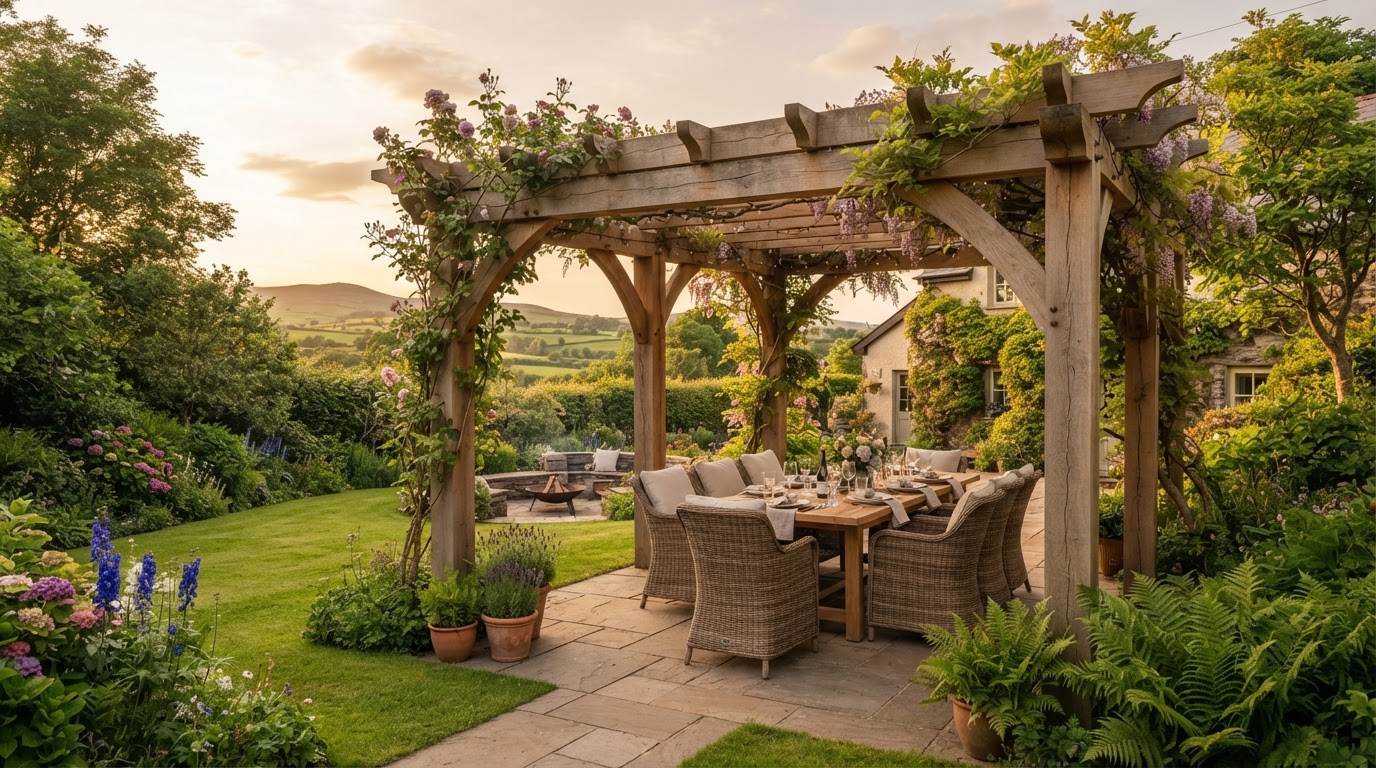 Beautiful timber pergola installed in a residential garden in Cork