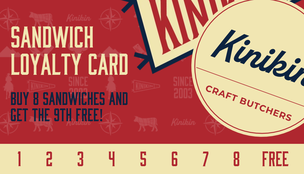 Kinikin Craft Butchers sandwich loyalty punch card design by Longshot Branding