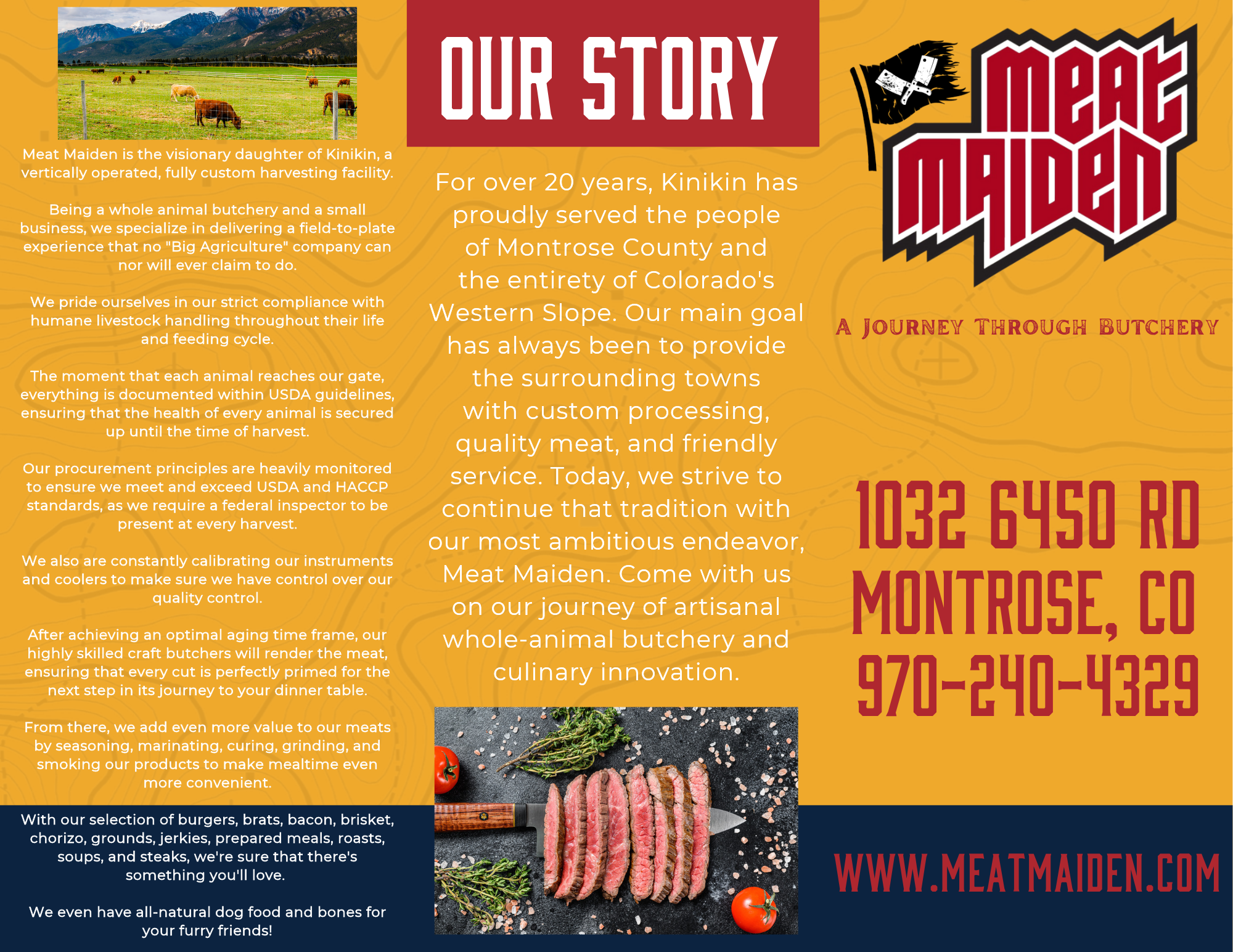 Meat Maiden, A Journey Through Butchery brochure & tri-fold flyer design by Longshot Branding