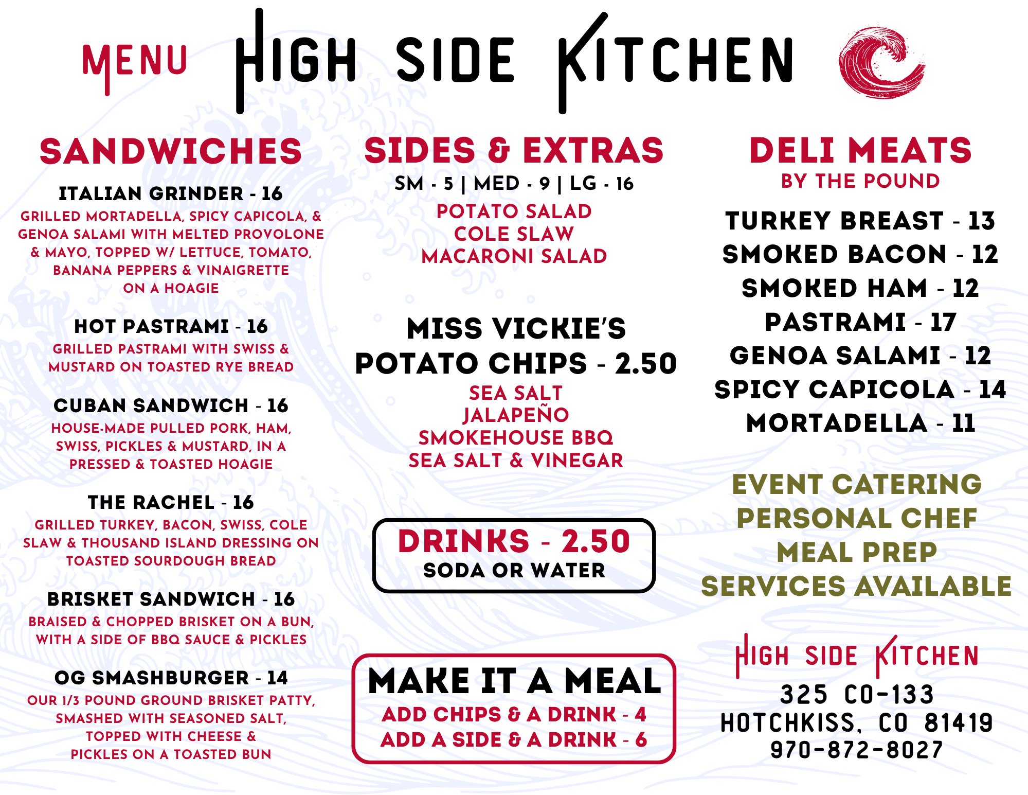 High Side Kitchen in Hotchkiss, Colorado restaurant menu design by Longshot Branding