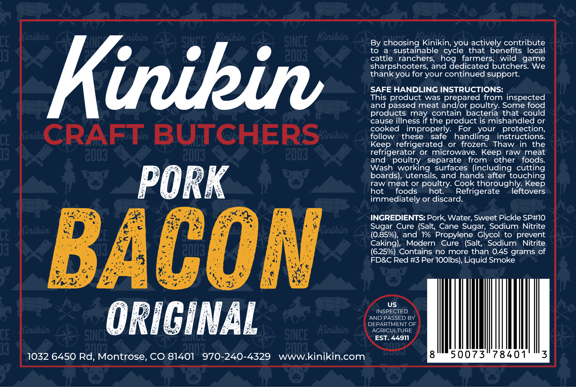 Kinikin Craft Butchers - Pork Bacon Original Label