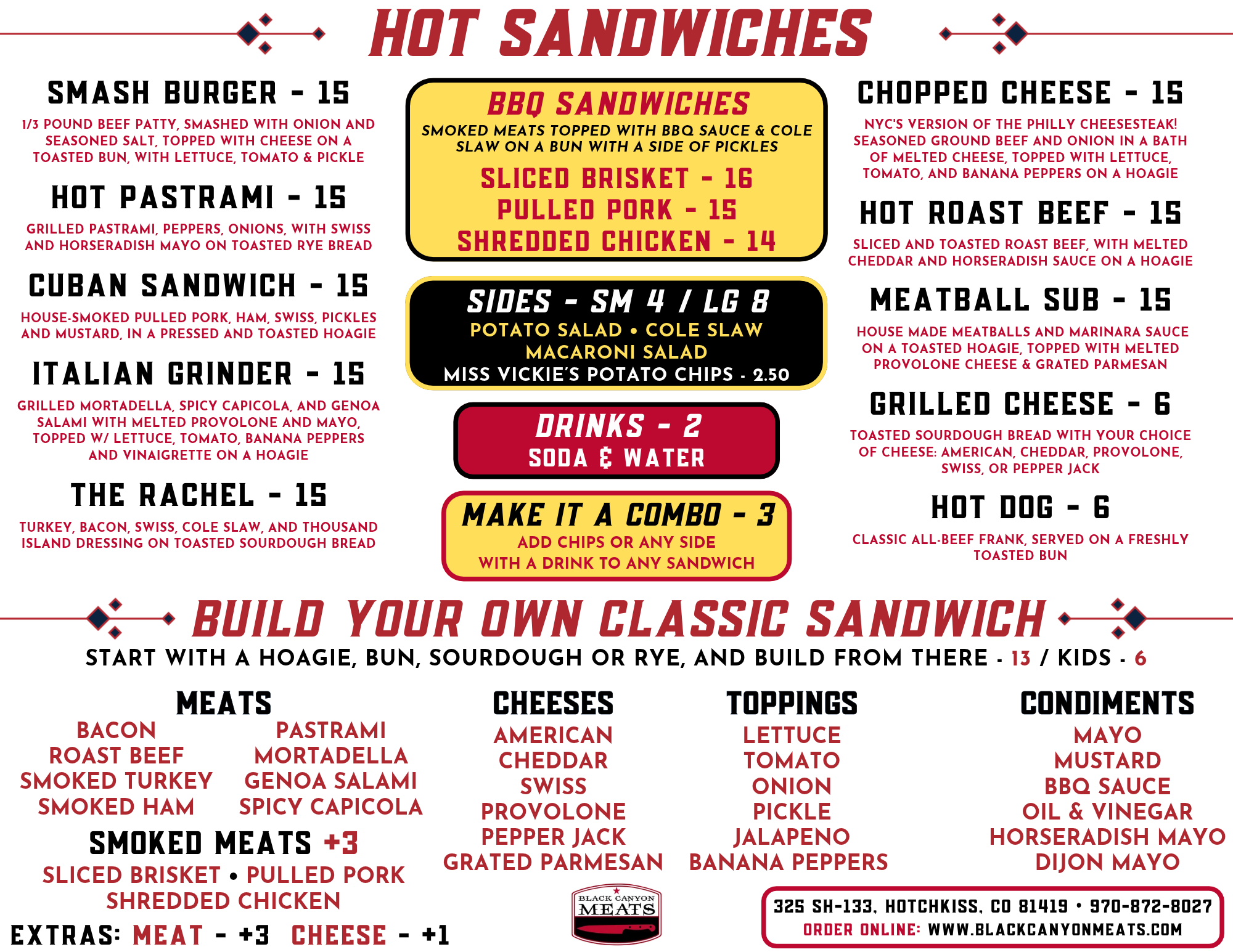 Black Canyon Meats sandwich and deli menu design by Longshot Branding