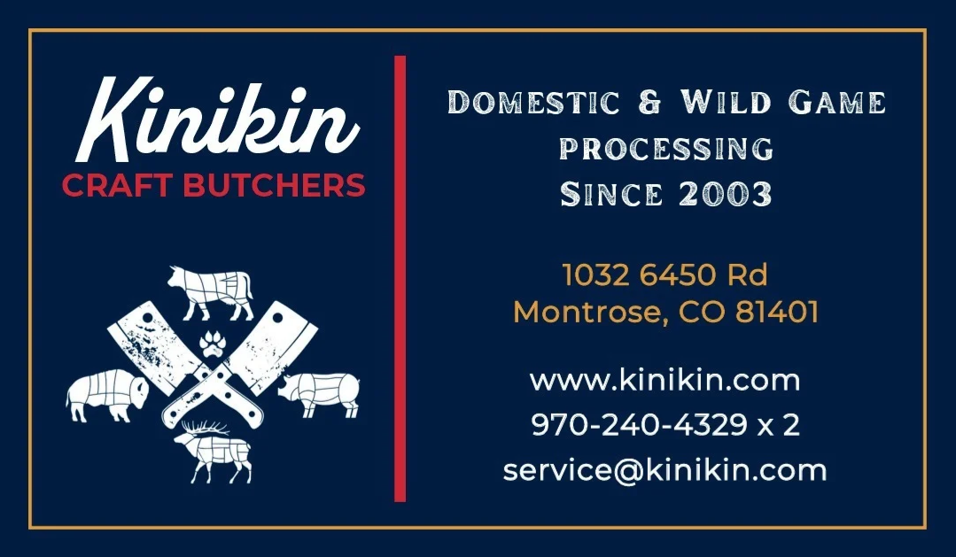 Kinikin Craft Butchers business card contact and processing services back design