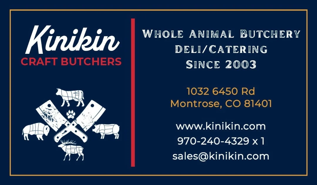 Kinikin Craft Butchers business card front design by Longshot Branding