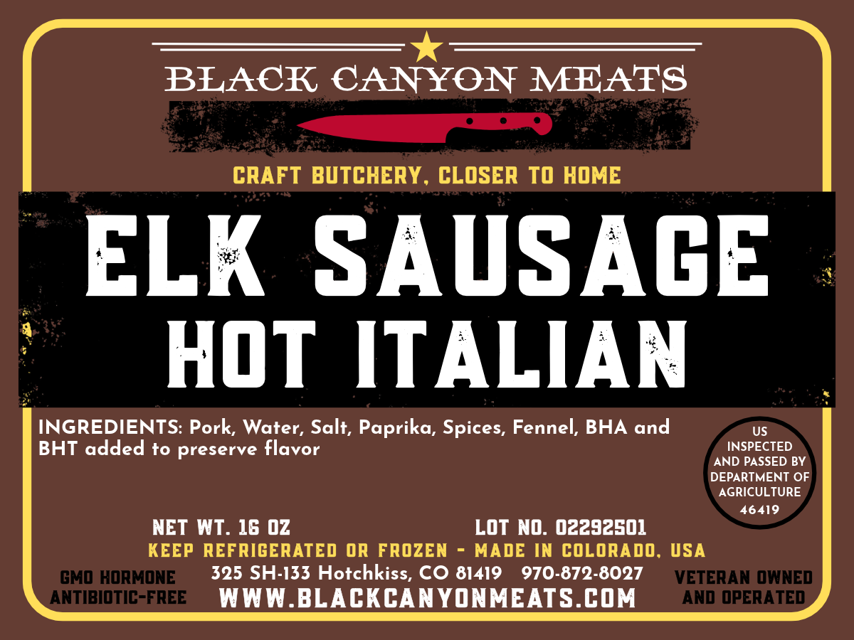Black Canyon Meats, Elk Sausage Hot Italian product label design by Longshot Branding