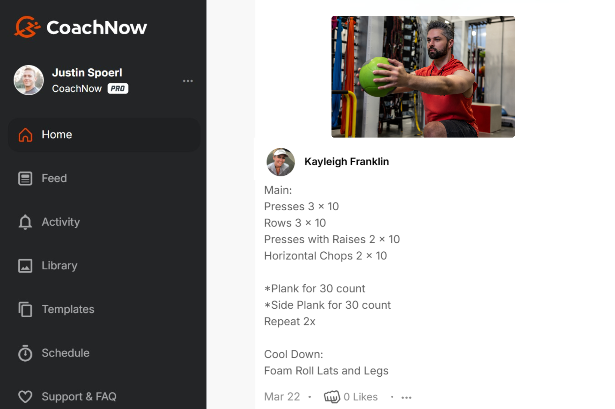 CoachNow training protocol and exercise programming feedback from Kayleigh Franklin