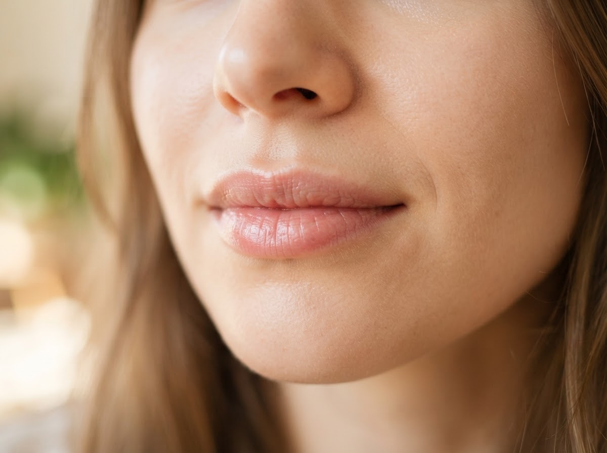 Close-up of natural-looking lips with subtle definition from lip filler
