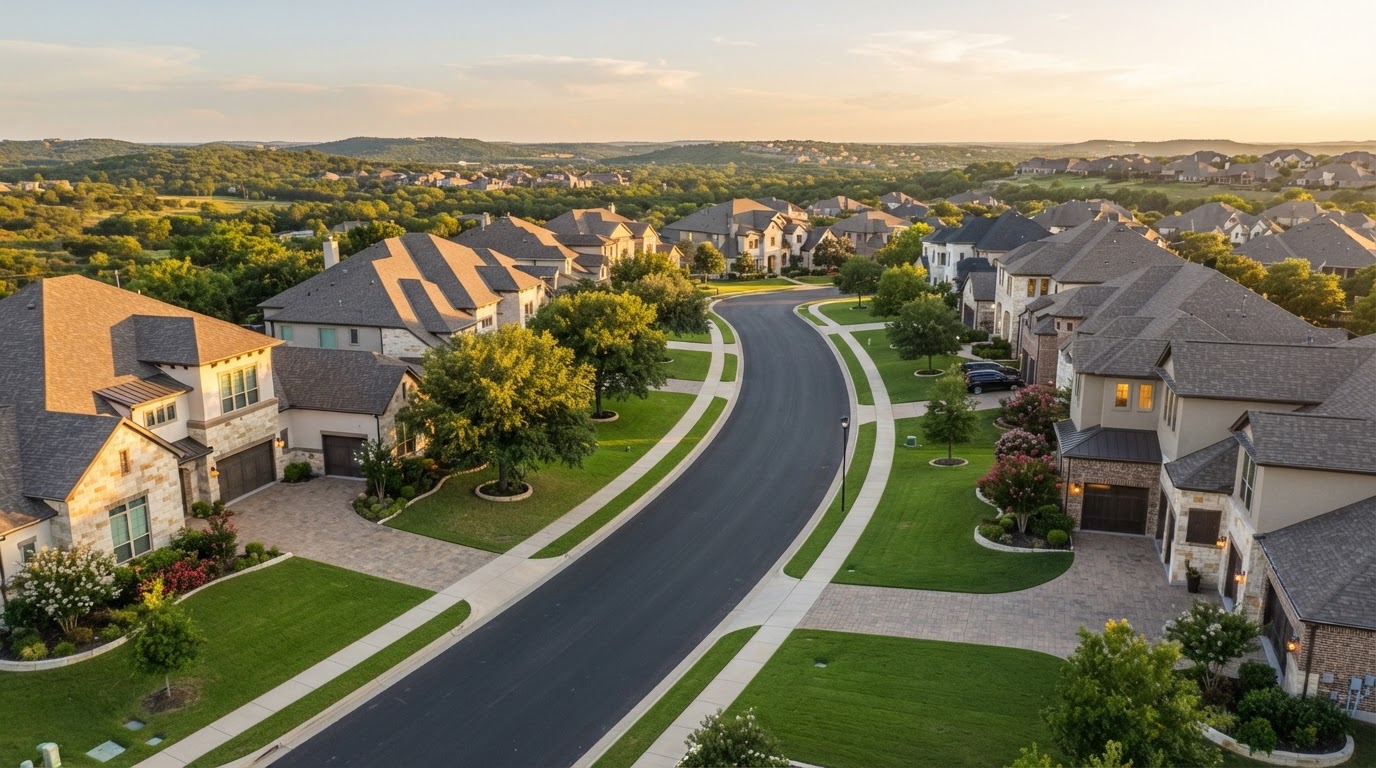 Upscale residential streetscape in Prosper, Texas