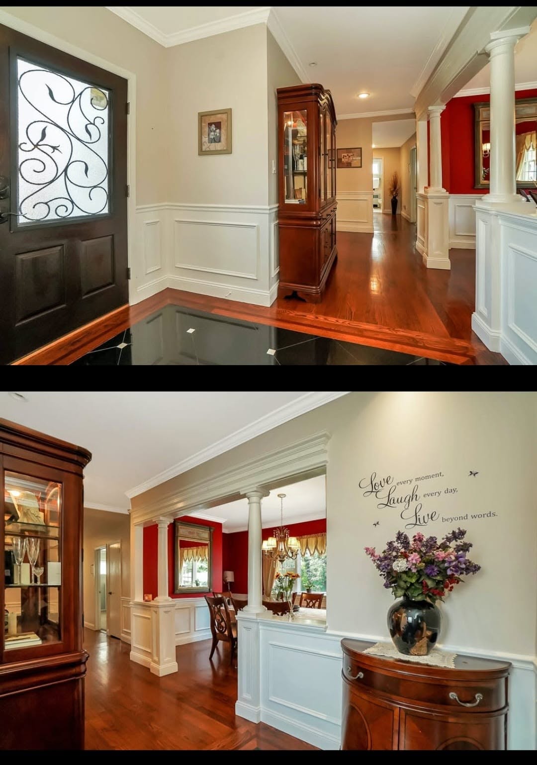 Long Island Wall Pro — genuine project: grand foyer with architectural columns and custom wainscoting