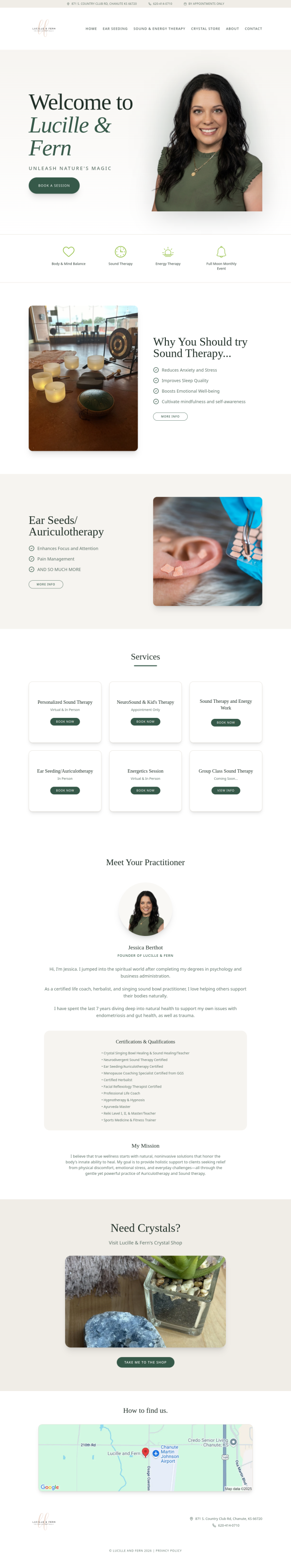 Screenshot of the Lucille & Fern wellness booking and shop website built by Berthot Harris Solutions Group