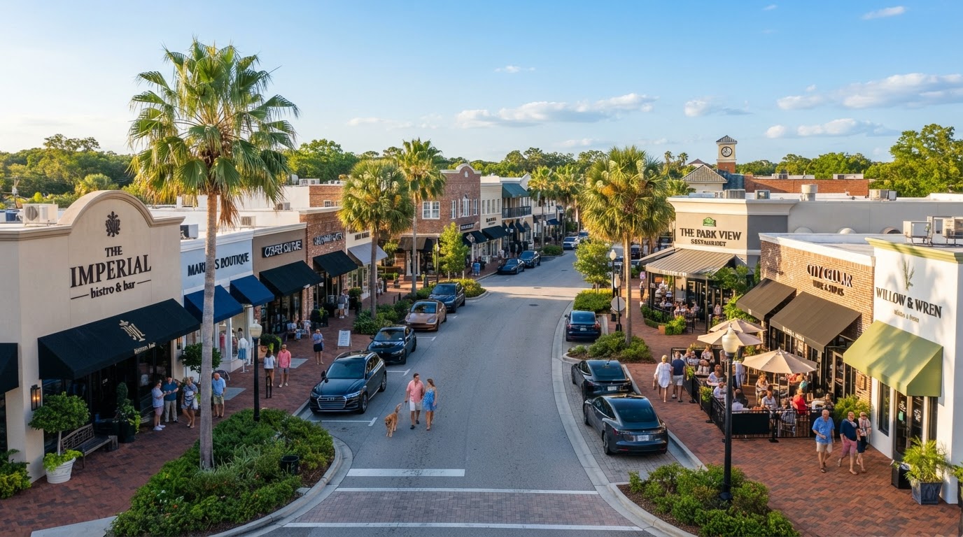 Regional small city downtown landscape, main street