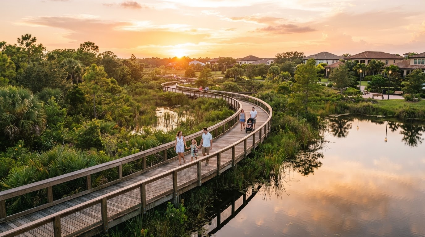 Regional nature preserve landscape, wetlands and boardwalk