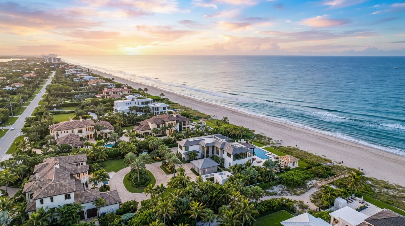 Regional oceanfront luxury landscape, beachfront estates