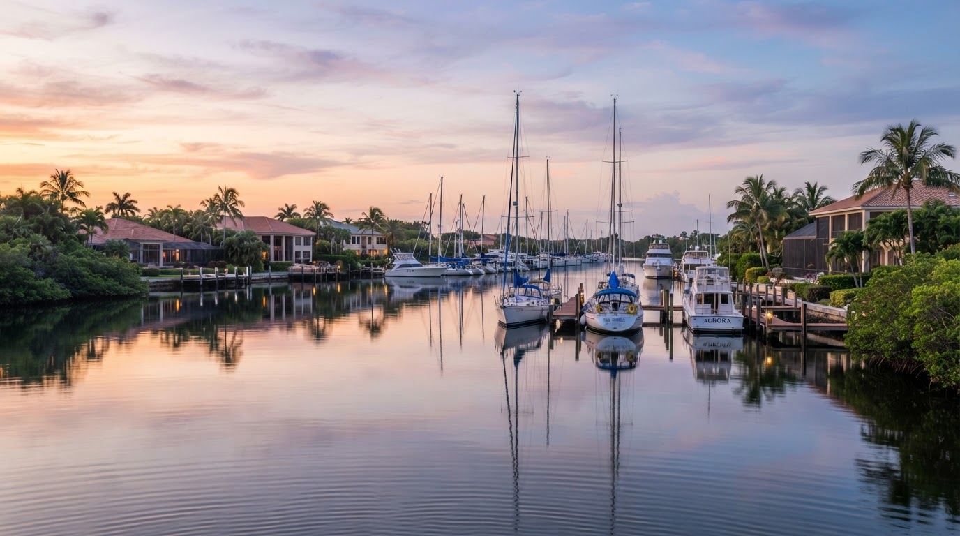 Regional Intracoastal Waterway landscape, marina and waterfront