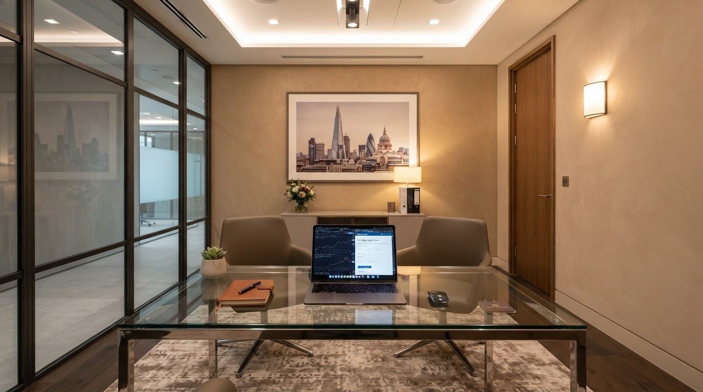 Polished mortgage broker financial office consultation room