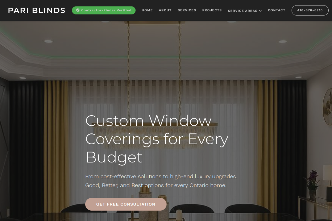 Pari Blinds live website homepage