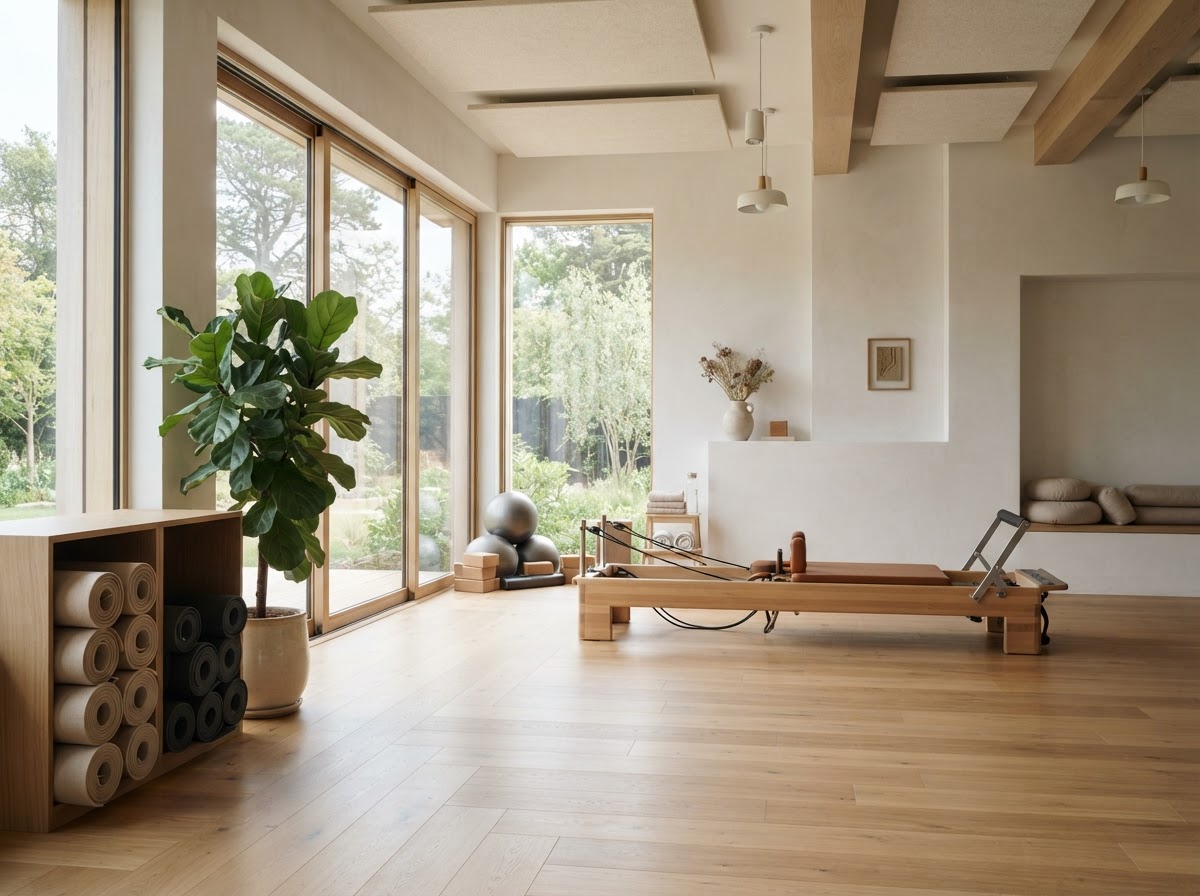 Bright modern yoga and pilates studio interior